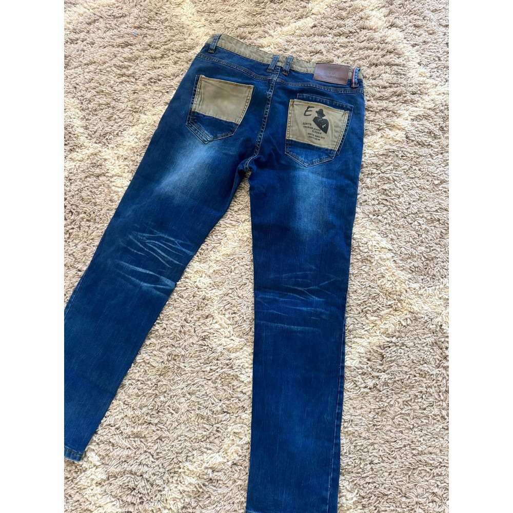 Demon & Hunter Mens Straight Leg Blue Jeans Olive Contrast Trim Size 35 - Picture 5 of 6